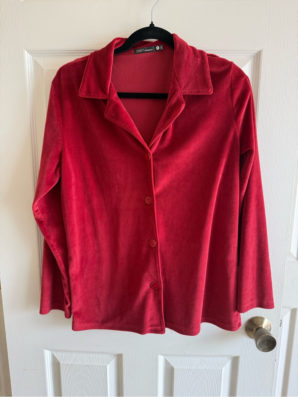 Tart Collections Red Velour Button-Front Shirt Jacket